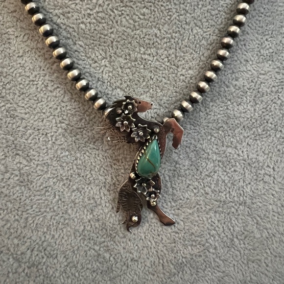 ❤️ Kingman Turquoise Decorative 925 Hand Stamped Statement Horse Pendant 2.22”L - Picture 3 of 15